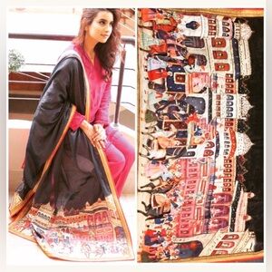 Pakistani Indian Arab art shawl stole dupatta cotton silk embroidered handwork